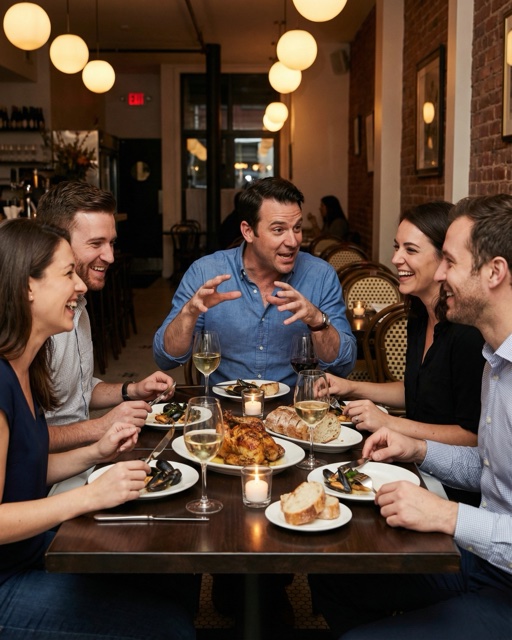 Amis qui rient autour d'une table